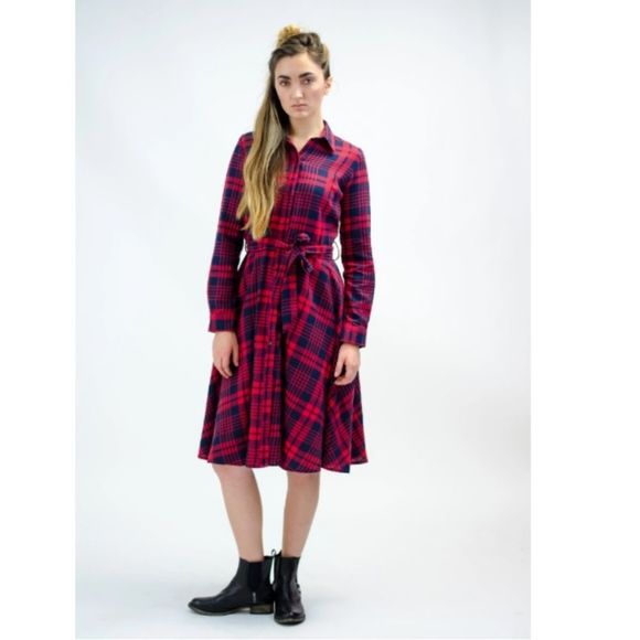 Button Down Plaid Midi Dress - Picture 1 of 9